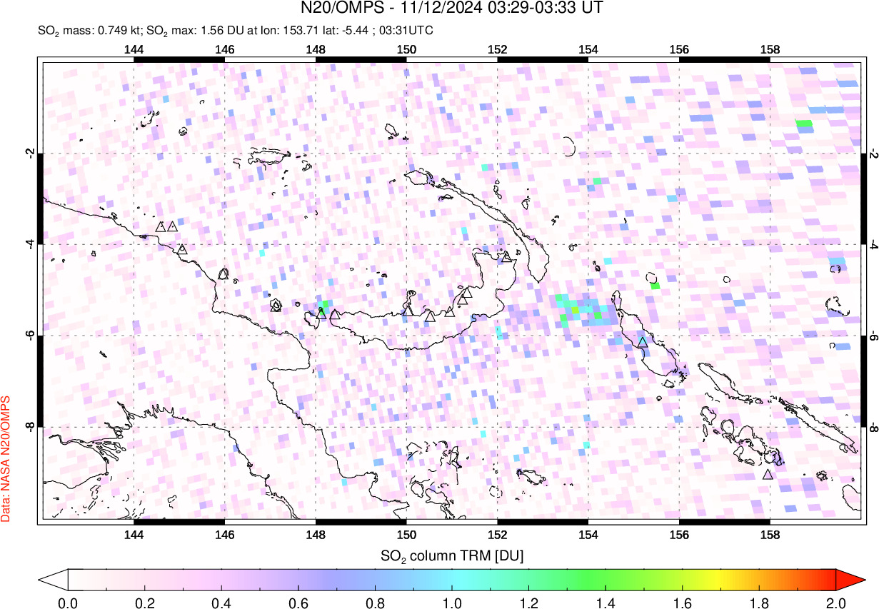 A sulfur dioxide image over Papua, New Guinea on Nov 12, 2024.