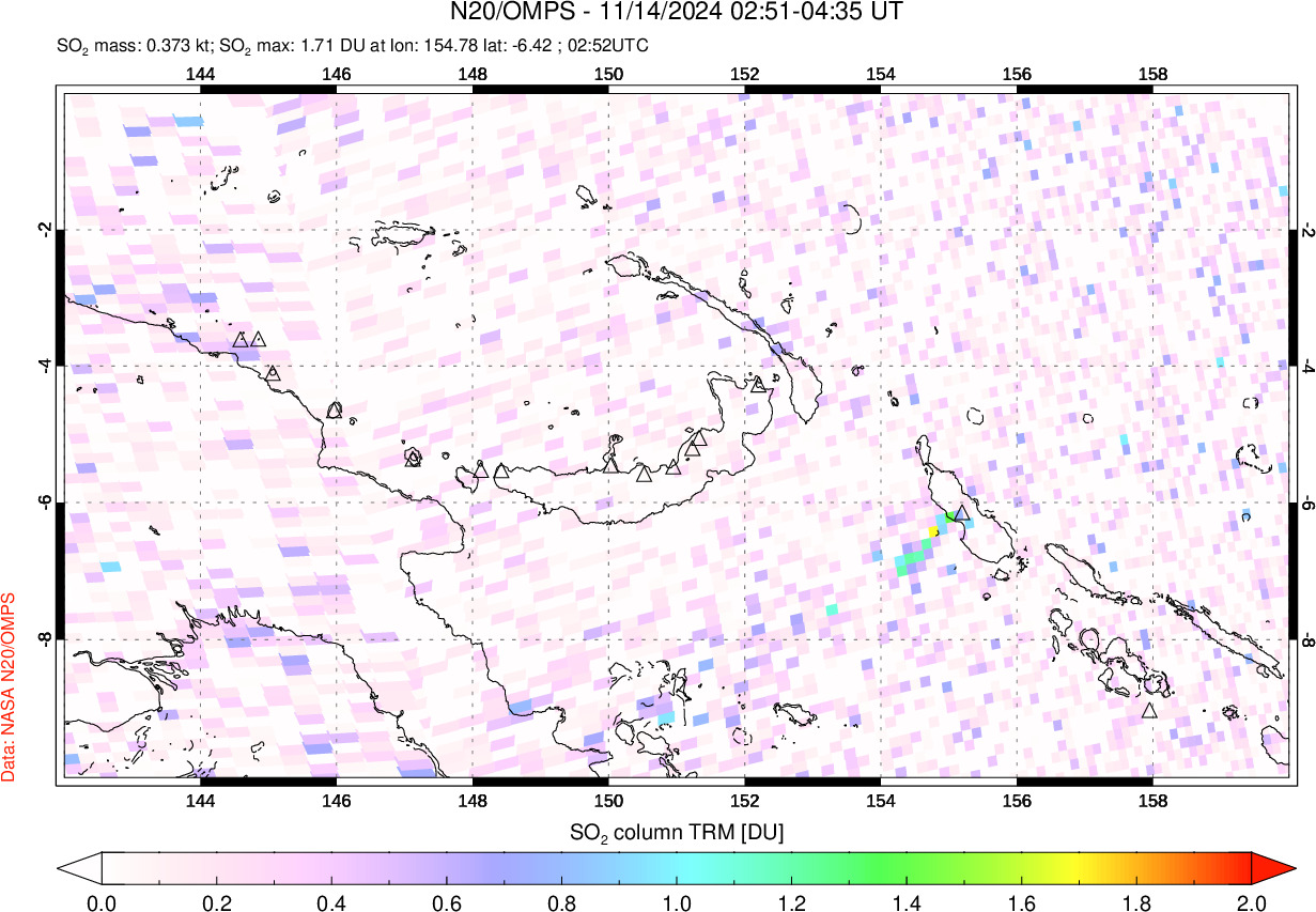 A sulfur dioxide image over Papua, New Guinea on Nov 14, 2024.