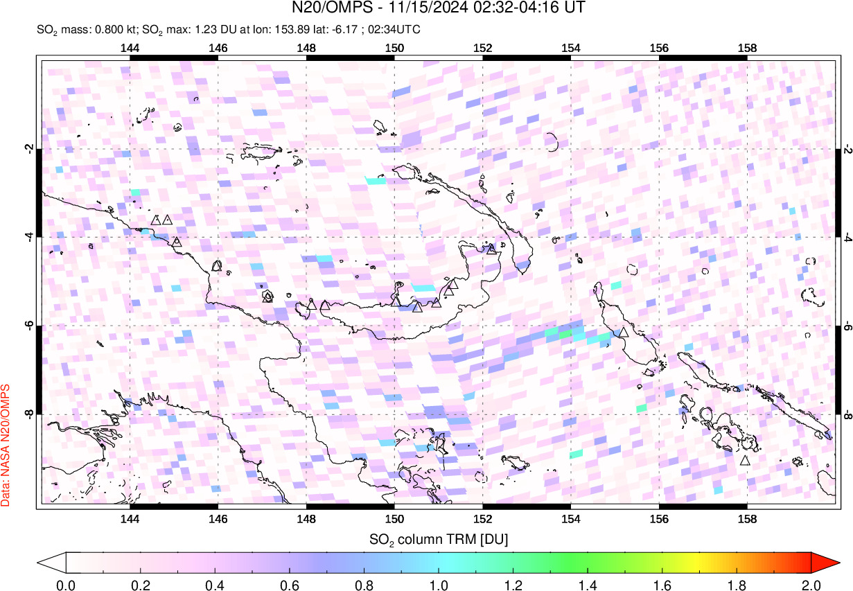 A sulfur dioxide image over Papua, New Guinea on Nov 15, 2024.