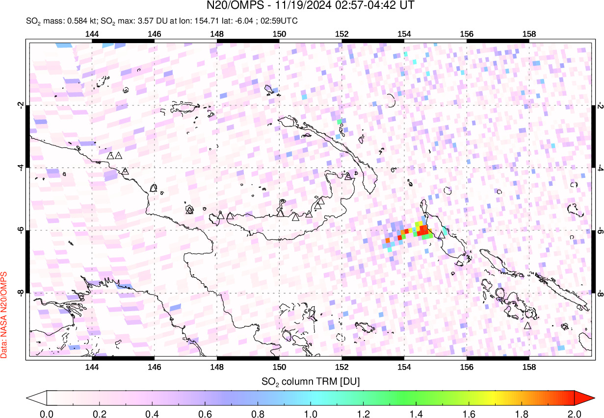 A sulfur dioxide image over Papua, New Guinea on Nov 19, 2024.