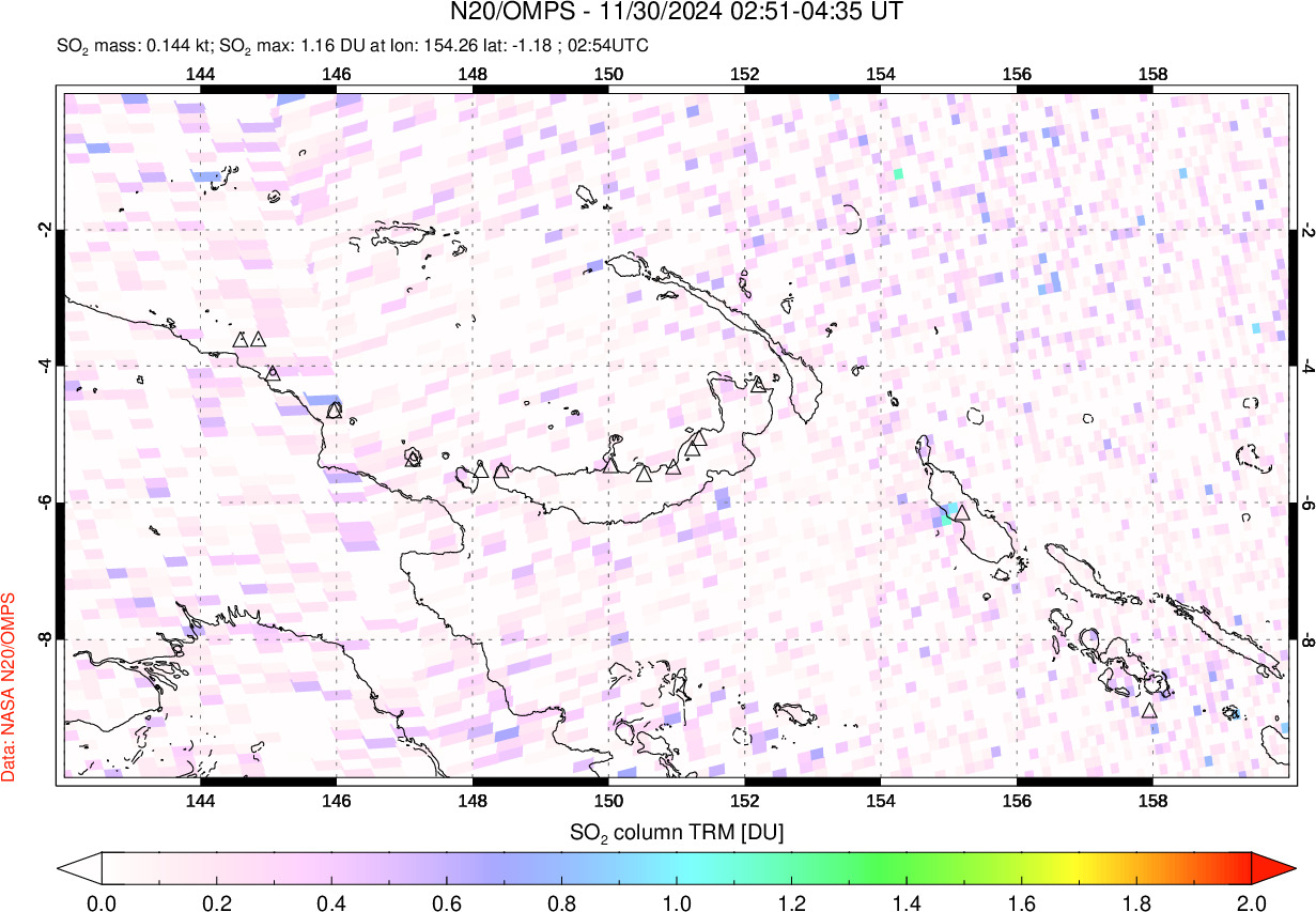 A sulfur dioxide image over Papua, New Guinea on Nov 30, 2024.