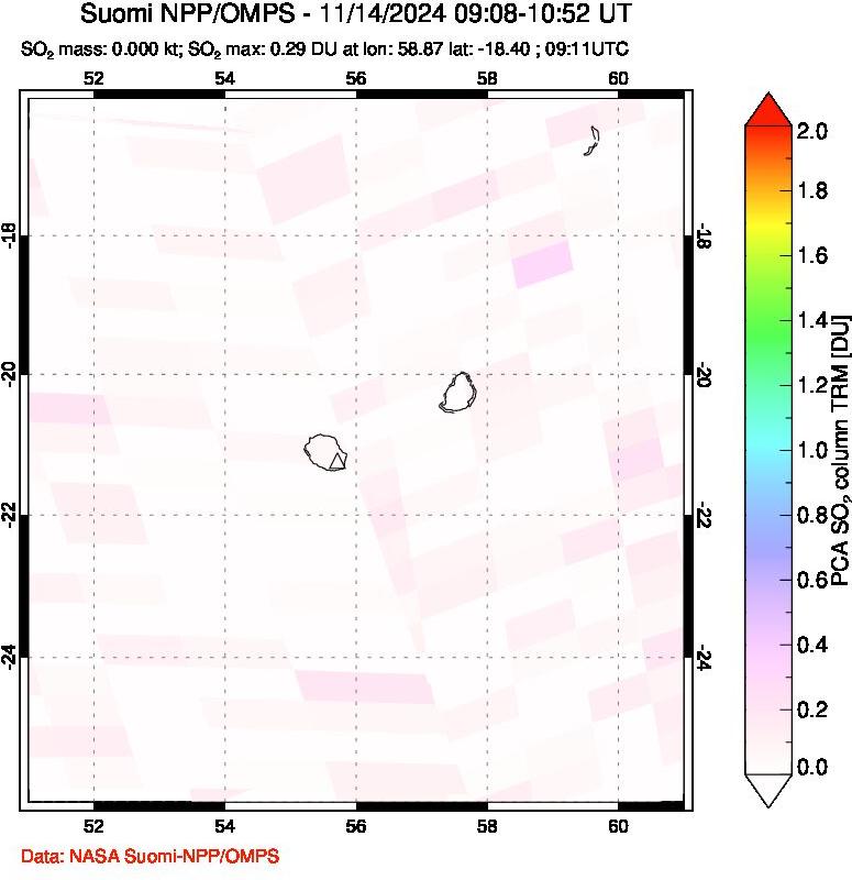 A sulfur dioxide image over Reunion Island, Indian Ocean on Nov 14, 2024.