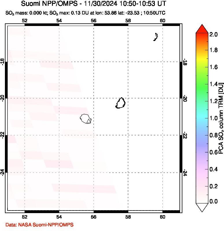 A sulfur dioxide image over Reunion Island, Indian Ocean on Nov 30, 2024.