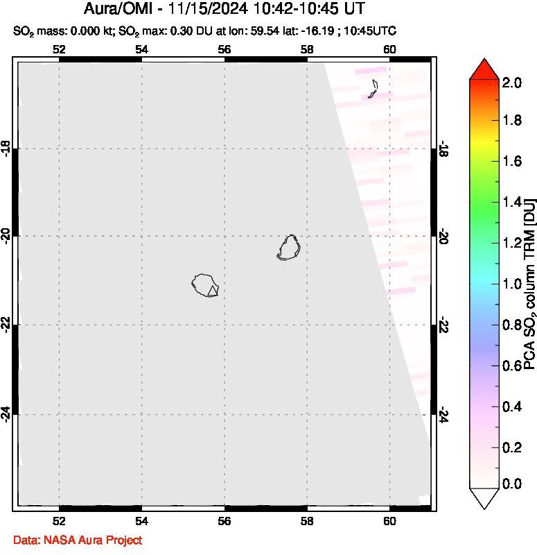 A sulfur dioxide image over Reunion Island, Indian Ocean on Nov 15, 2024.