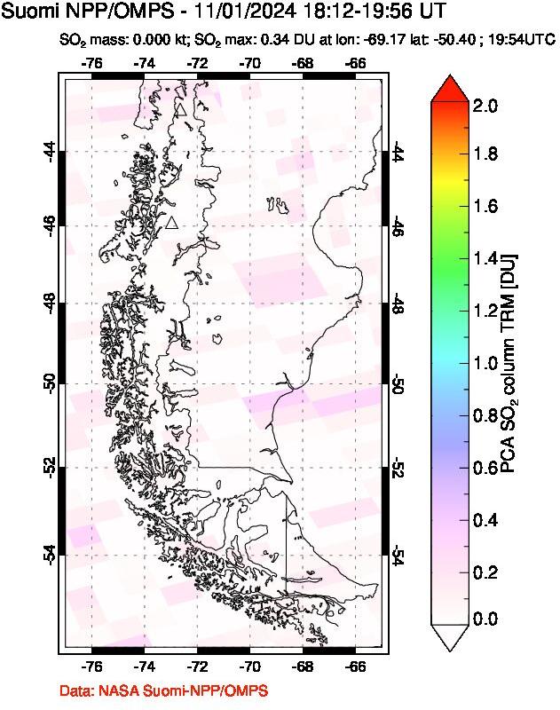 A sulfur dioxide image over Southern Chile on Nov 01, 2024.