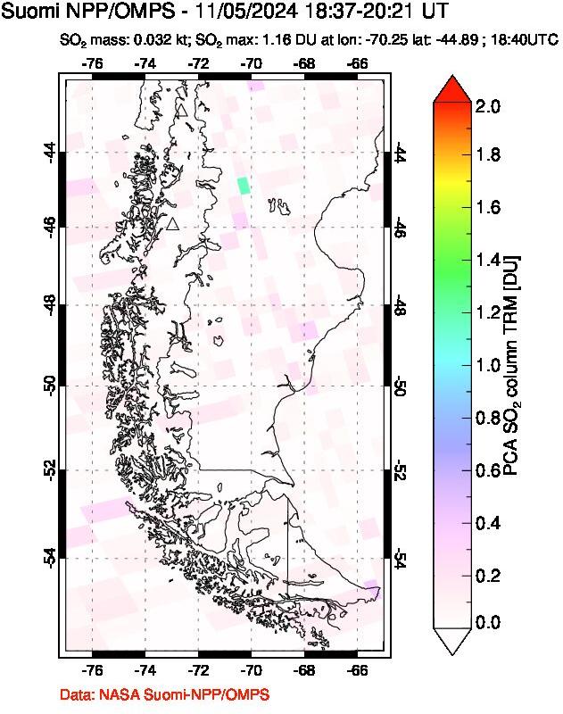 A sulfur dioxide image over Southern Chile on Nov 05, 2024.