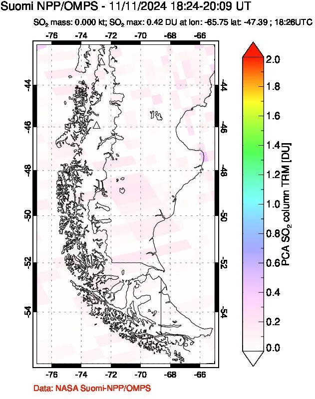 A sulfur dioxide image over Southern Chile on Nov 11, 2024.