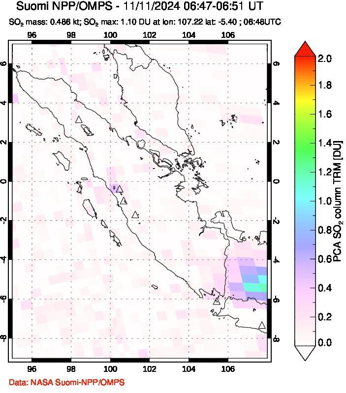 A sulfur dioxide image over Sumatra, Indonesia on Nov 11, 2024.