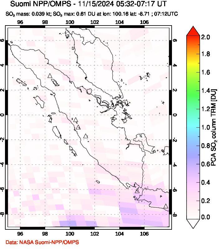 A sulfur dioxide image over Sumatra, Indonesia on Nov 15, 2024.