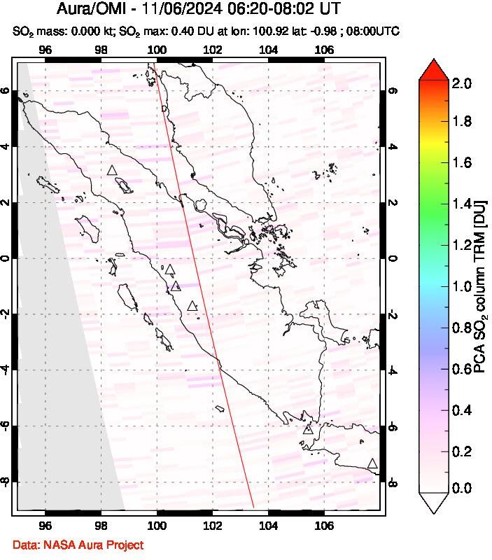 A sulfur dioxide image over Sumatra, Indonesia on Nov 06, 2024.