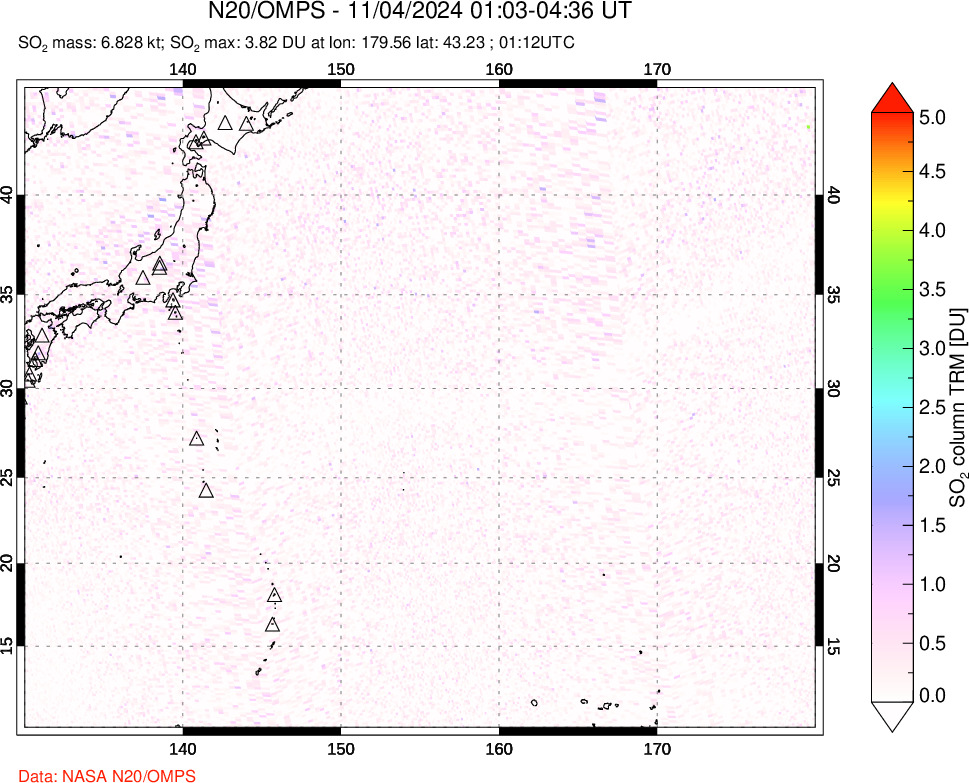 A sulfur dioxide image over Western Pacific on Nov 04, 2024.