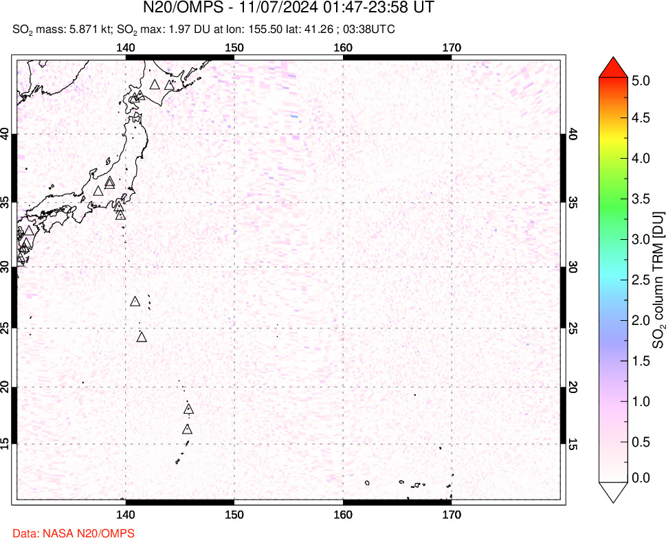 A sulfur dioxide image over Western Pacific on Nov 07, 2024.