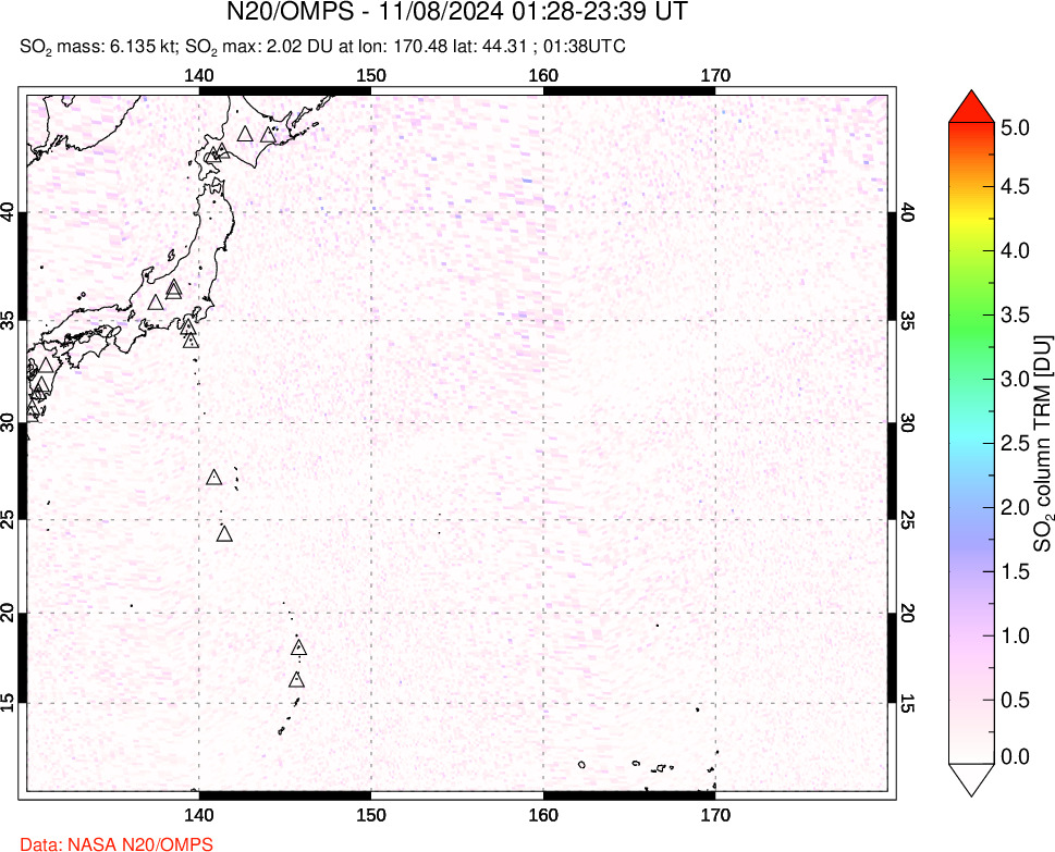 A sulfur dioxide image over Western Pacific on Nov 08, 2024.