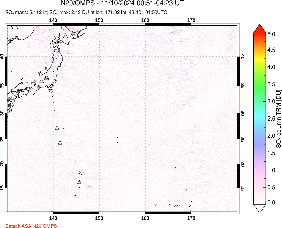 A sulfur dioxide image over Western Pacific on Nov 10, 2024.