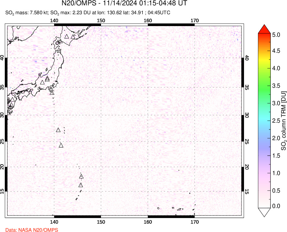 A sulfur dioxide image over Western Pacific on Nov 14, 2024.