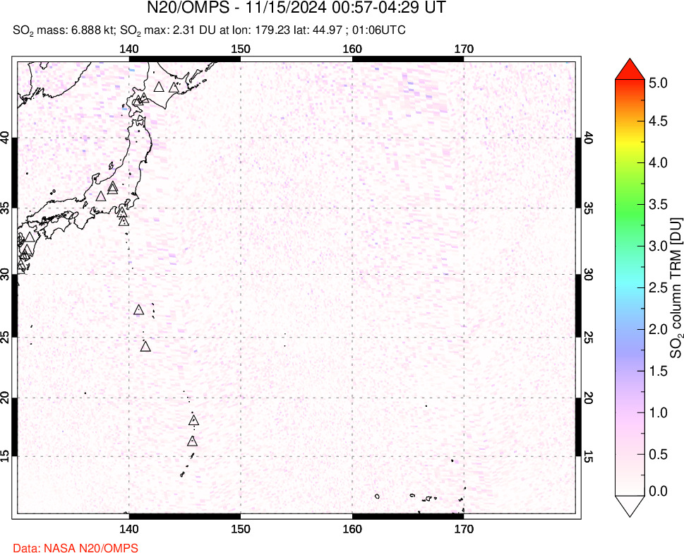 A sulfur dioxide image over Western Pacific on Nov 15, 2024.