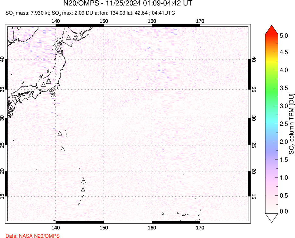 A sulfur dioxide image over Western Pacific on Nov 25, 2024.