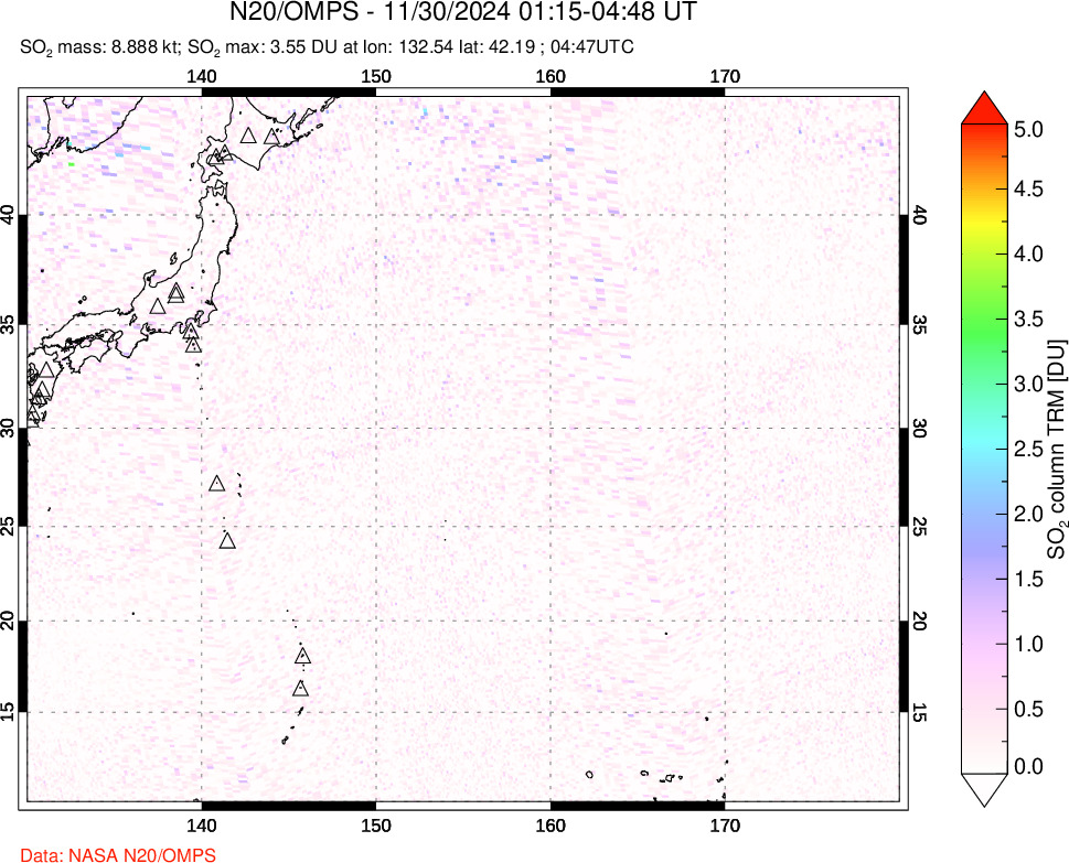 A sulfur dioxide image over Western Pacific on Nov 30, 2024.