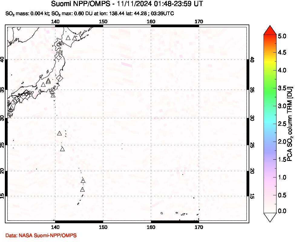 A sulfur dioxide image over Western Pacific on Nov 11, 2024.