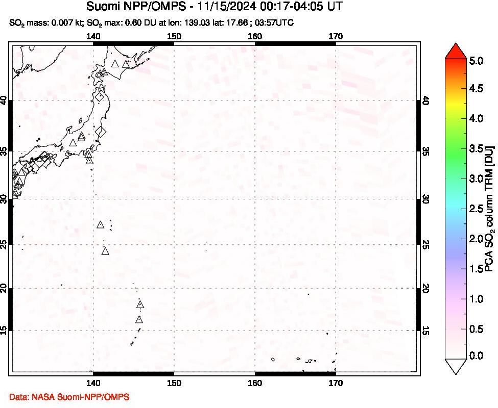 A sulfur dioxide image over Western Pacific on Nov 15, 2024.