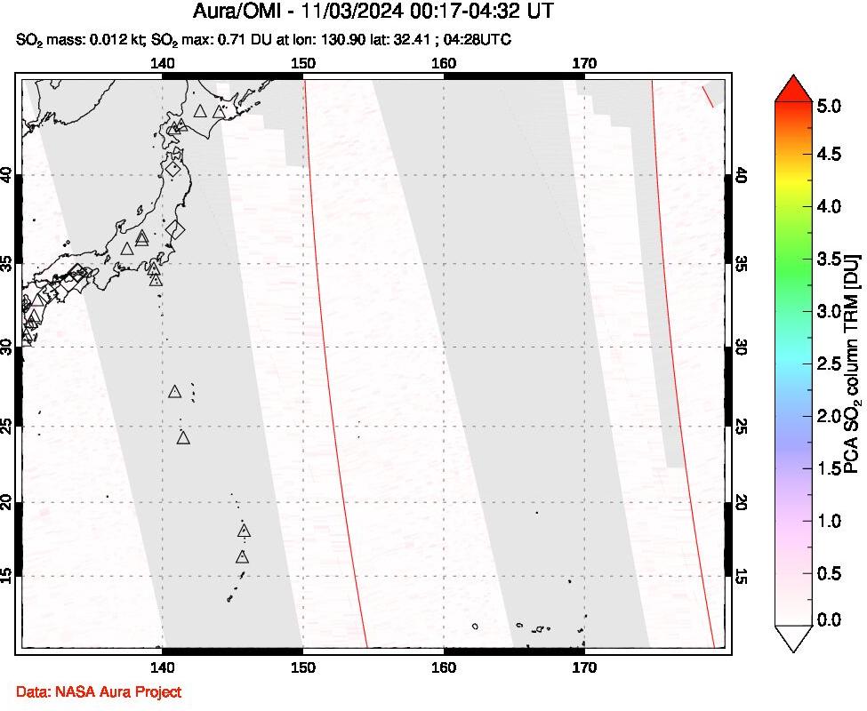 A sulfur dioxide image over Western Pacific on Nov 03, 2024.