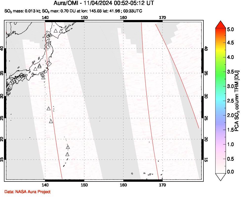 A sulfur dioxide image over Western Pacific on Nov 04, 2024.