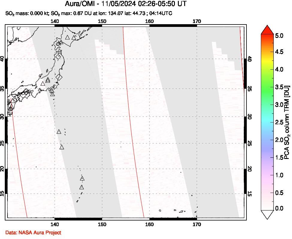 A sulfur dioxide image over Western Pacific on Nov 05, 2024.