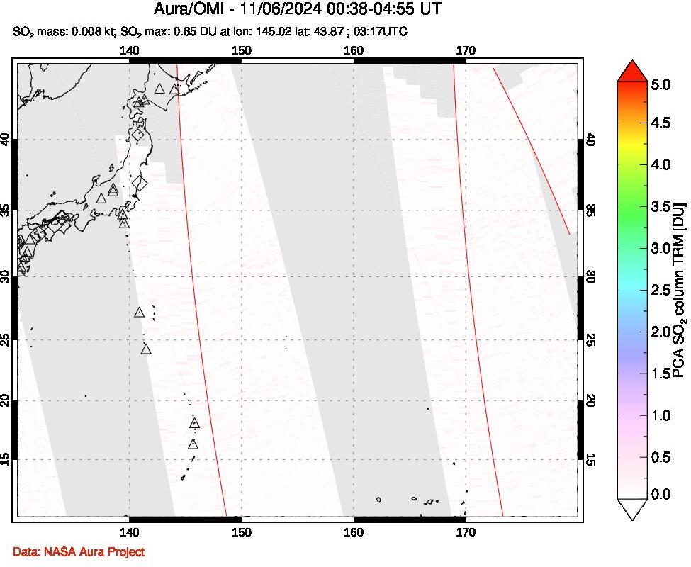 A sulfur dioxide image over Western Pacific on Nov 06, 2024.