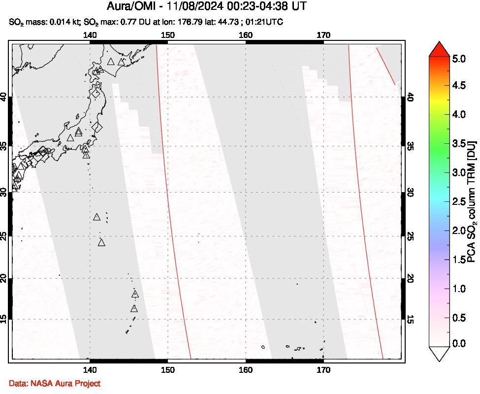 A sulfur dioxide image over Western Pacific on Nov 08, 2024.