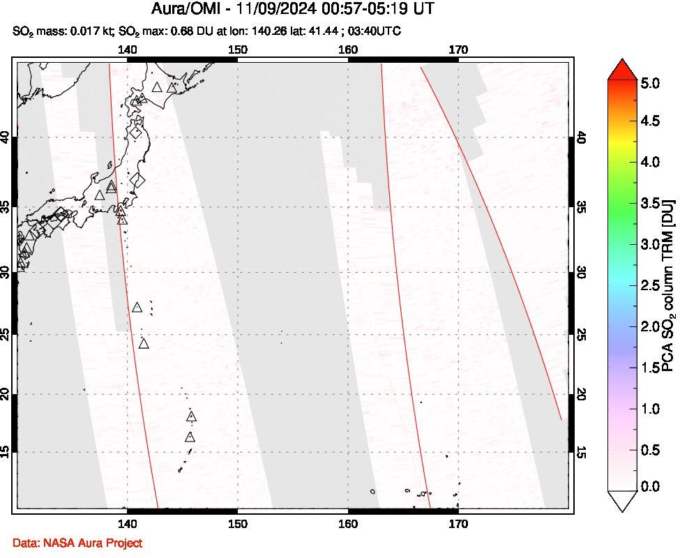 A sulfur dioxide image over Western Pacific on Nov 09, 2024.