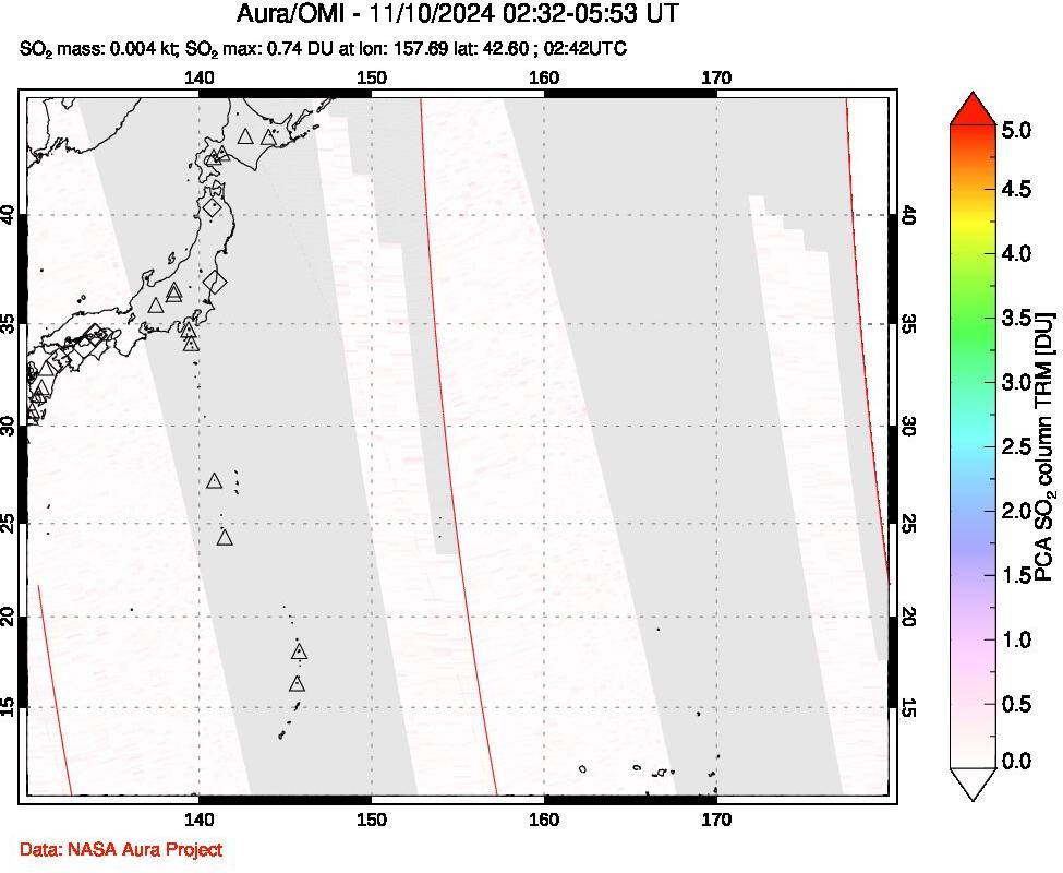 A sulfur dioxide image over Western Pacific on Nov 10, 2024.