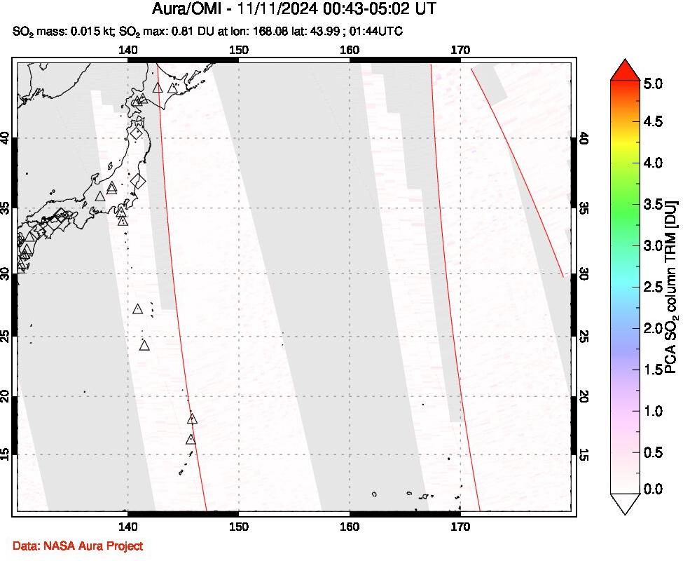 A sulfur dioxide image over Western Pacific on Nov 11, 2024.