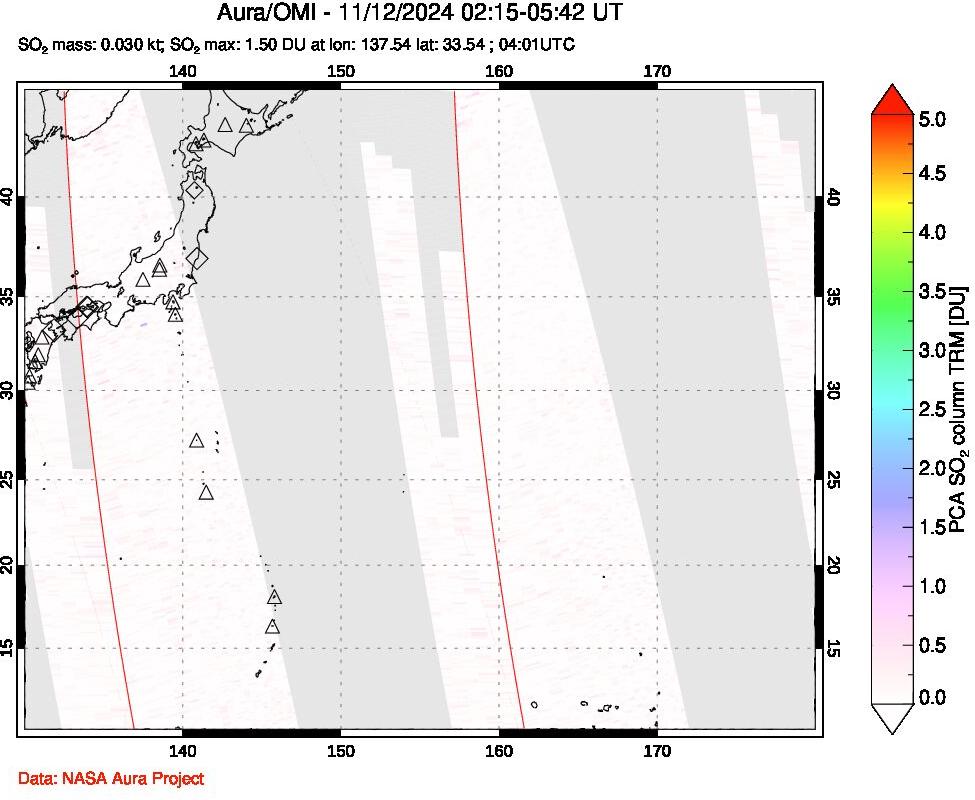 A sulfur dioxide image over Western Pacific on Nov 12, 2024.