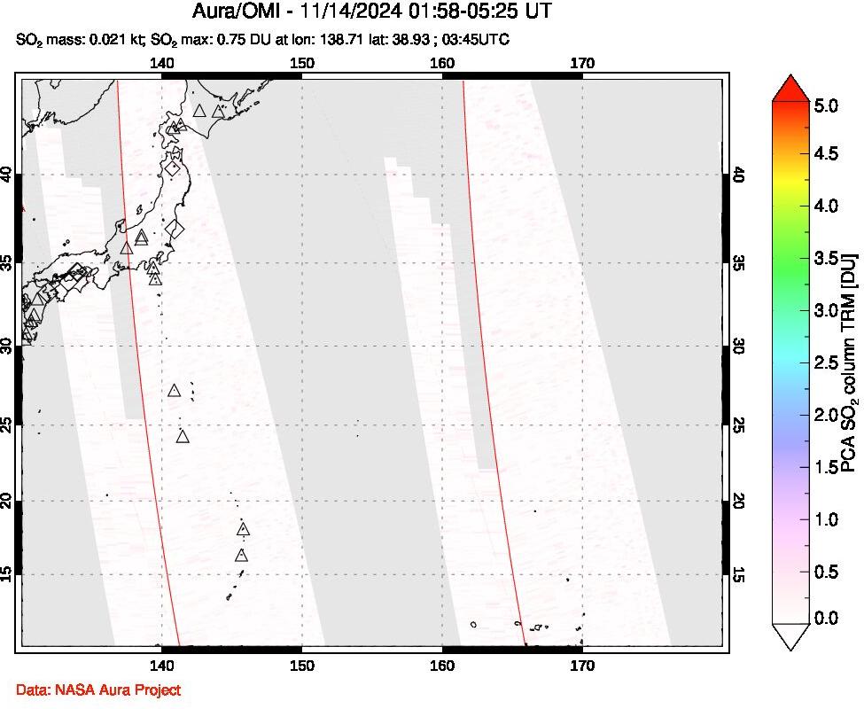 A sulfur dioxide image over Western Pacific on Nov 14, 2024.