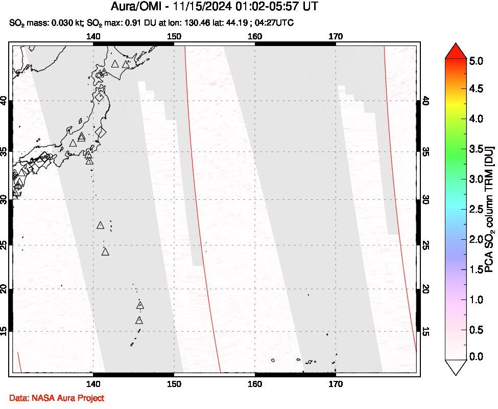 A sulfur dioxide image over Western Pacific on Nov 15, 2024.