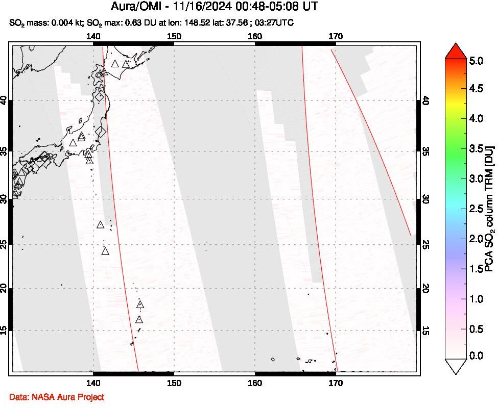 A sulfur dioxide image over Western Pacific on Nov 16, 2024.