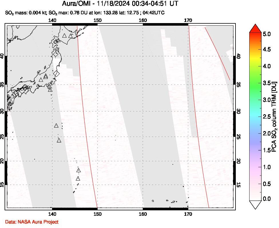 A sulfur dioxide image over Western Pacific on Nov 18, 2024.