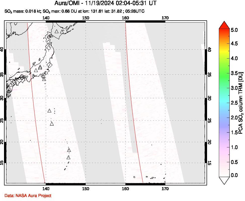 A sulfur dioxide image over Western Pacific on Nov 19, 2024.