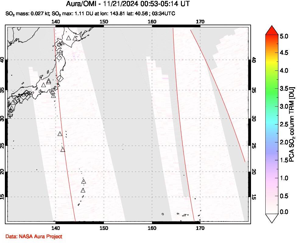 A sulfur dioxide image over Western Pacific on Nov 21, 2024.