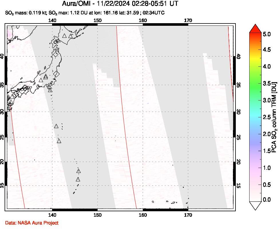 A sulfur dioxide image over Western Pacific on Nov 22, 2024.