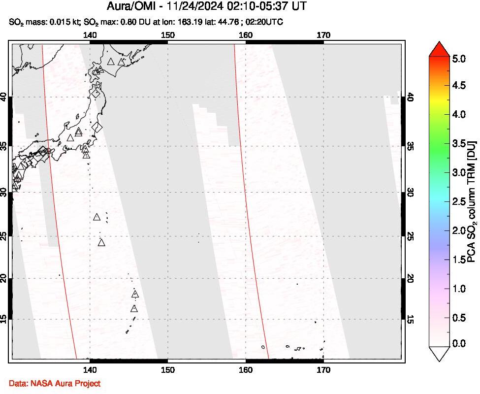 A sulfur dioxide image over Western Pacific on Nov 24, 2024.