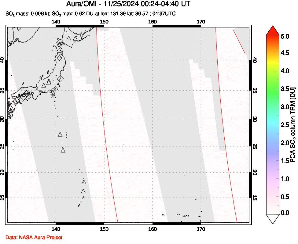 A sulfur dioxide image over Western Pacific on Nov 25, 2024.