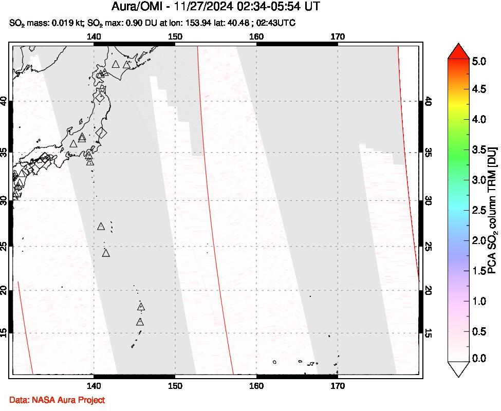 A sulfur dioxide image over Western Pacific on Nov 27, 2024.