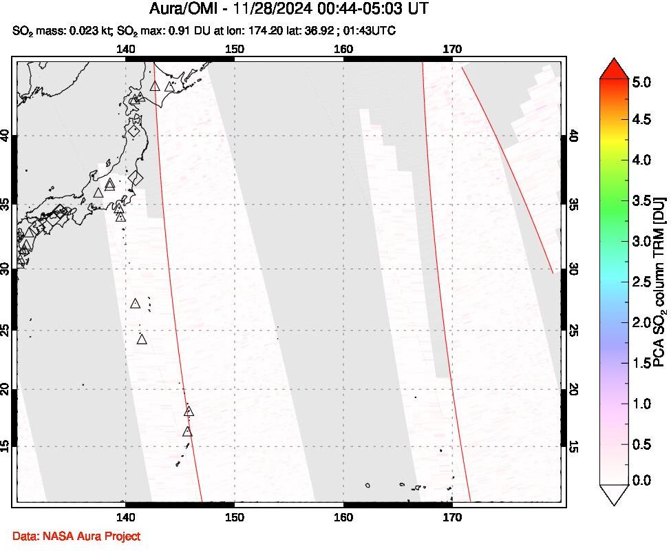 A sulfur dioxide image over Western Pacific on Nov 28, 2024.