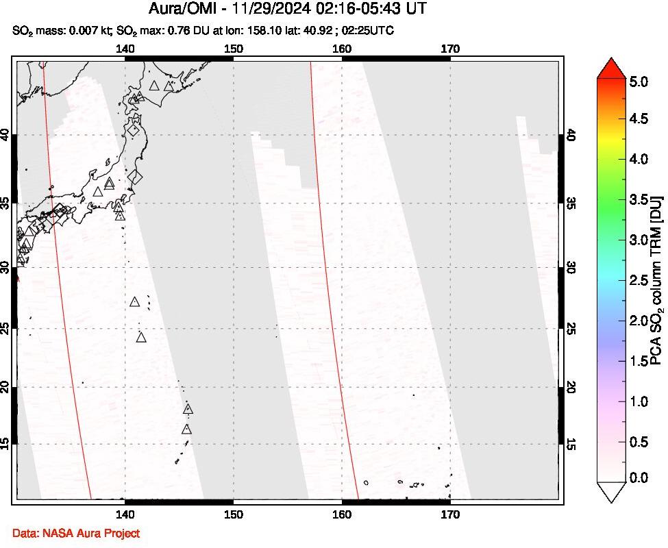 A sulfur dioxide image over Western Pacific on Nov 29, 2024.