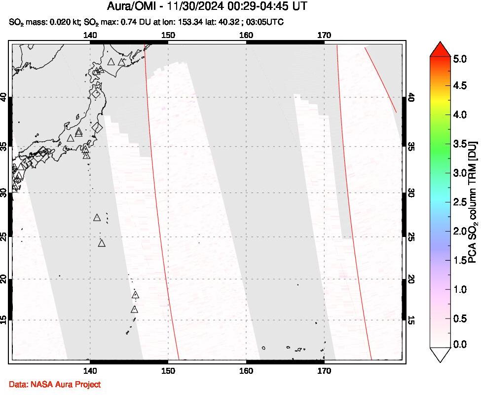 A sulfur dioxide image over Western Pacific on Nov 30, 2024.