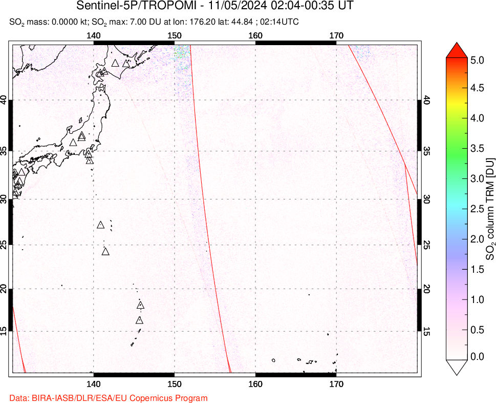 A sulfur dioxide image over Western Pacific on Nov 05, 2024.