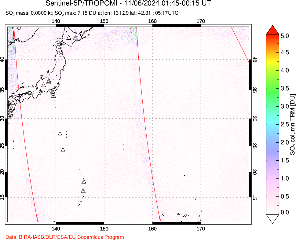 A sulfur dioxide image over Western Pacific on Nov 06, 2024.