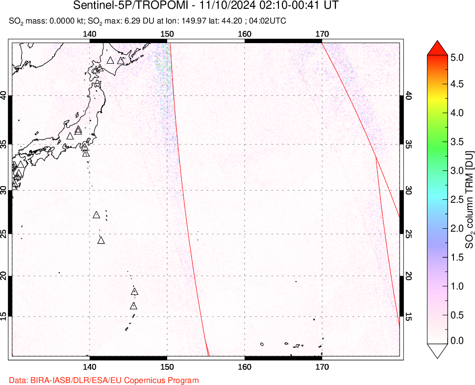 A sulfur dioxide image over Western Pacific on Nov 10, 2024.