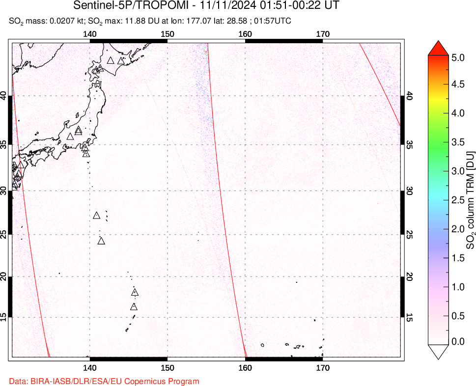 A sulfur dioxide image over Western Pacific on Nov 11, 2024.